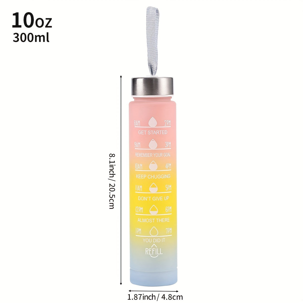 Lightweight sports water bottle with straw, gradient color, motivational phrases, large capacity, BPA-free, ideal for hiking and camping.