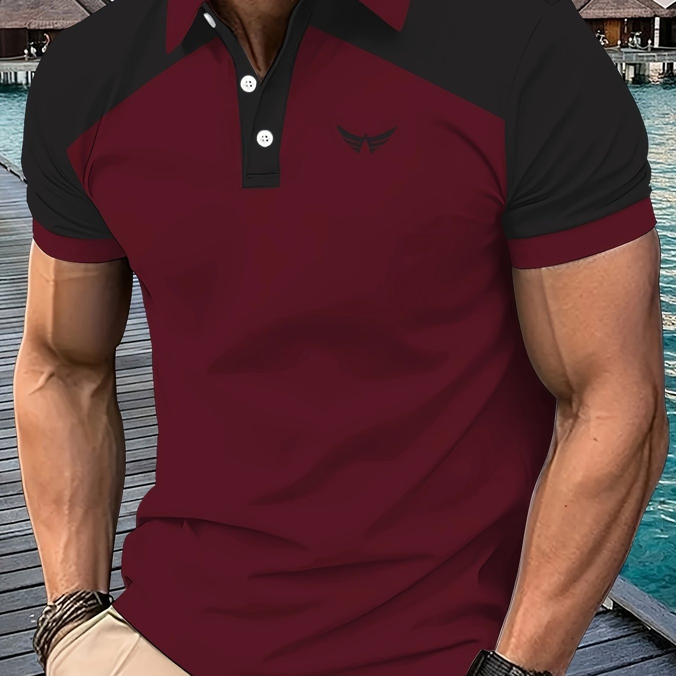 Men's Casual Summer Shirt - Color Block Design, Short Sleeve, Breathable Polyester, Machine Washable