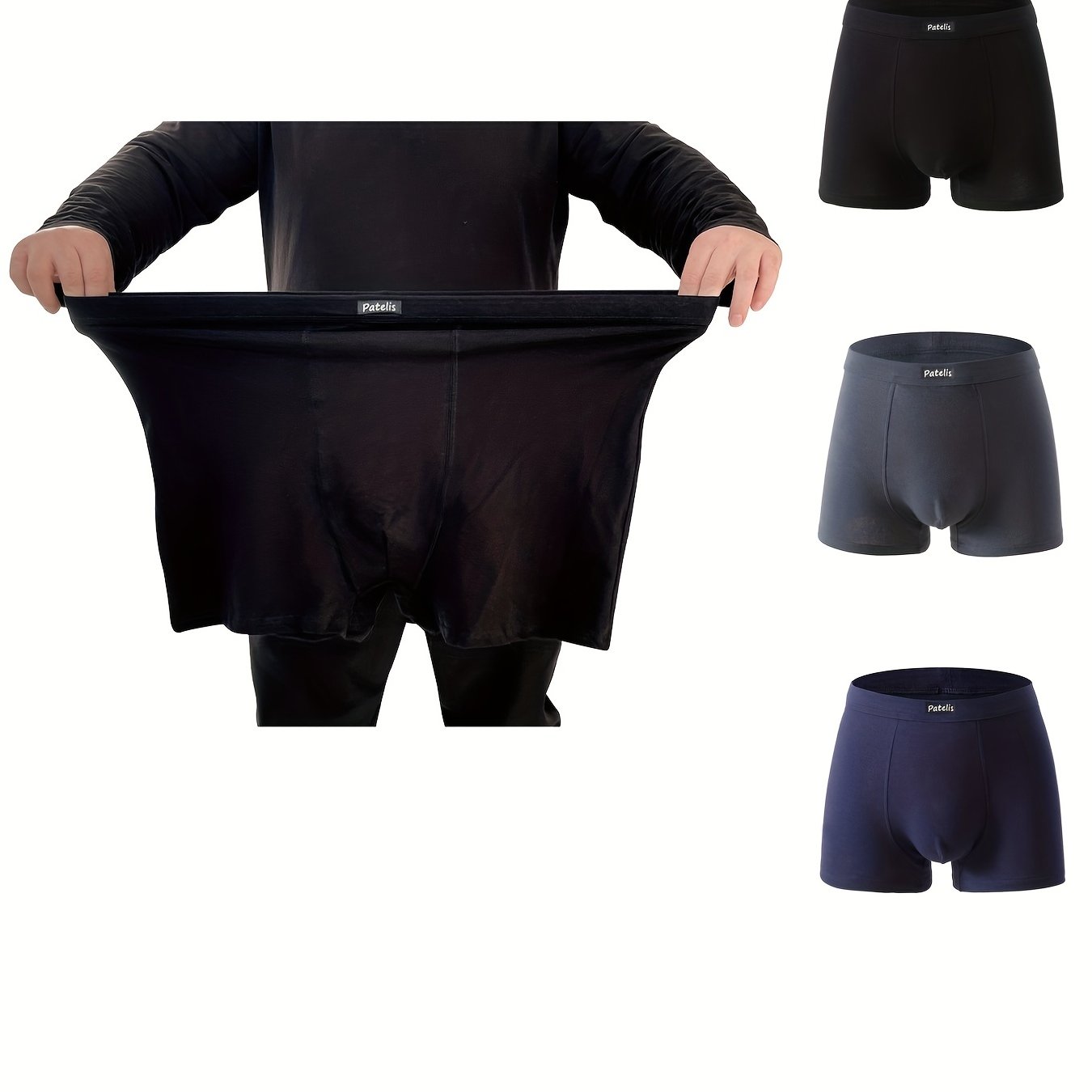 3 Men's Plus Size Cotton Underwear: Casual Plain Color Boxer Trunks, Breathable and Quick Drying Boxer Briefs.