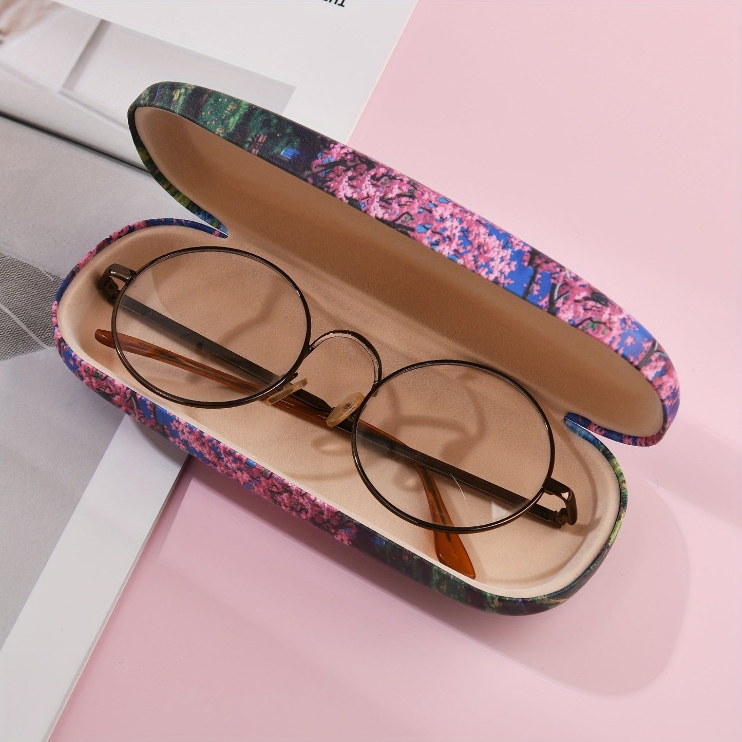 Stylish Cherry Blossom Print Glasses Case - Sturdy Semi-Hard Storage Box for Fashion Glasses, Fashionable Eyewear Protector with Trendy INS Style for Women