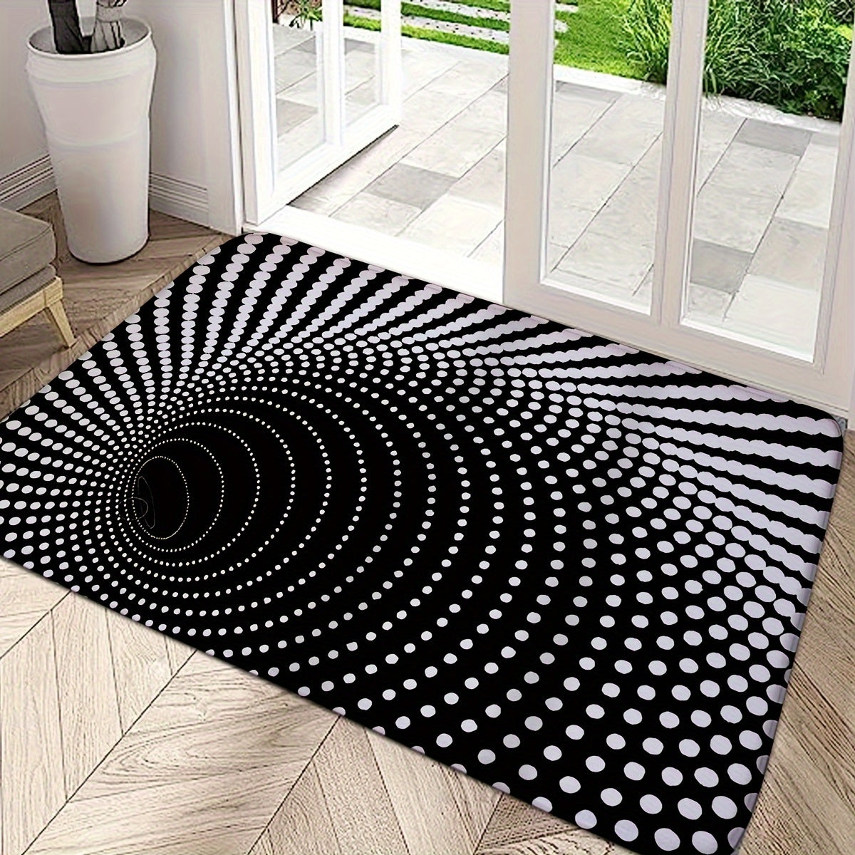 Soft and comfortable, this rectangular welcome mat features a 3D Illusion Black Hole pattern on flannel material. It is non-slip, machine washable, and suitable for both indoor and outdoor entrances and hallways.