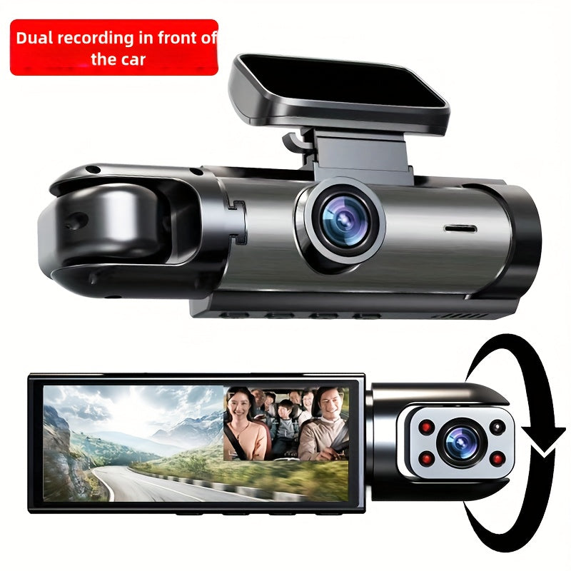 HD 1080P Dual-Camera Car DVR with Night Vision, IPS Screen, Wide Angle Lens - Easy Install, Rechargeable Battery, Front and Rear Cameras, Cycle Recording