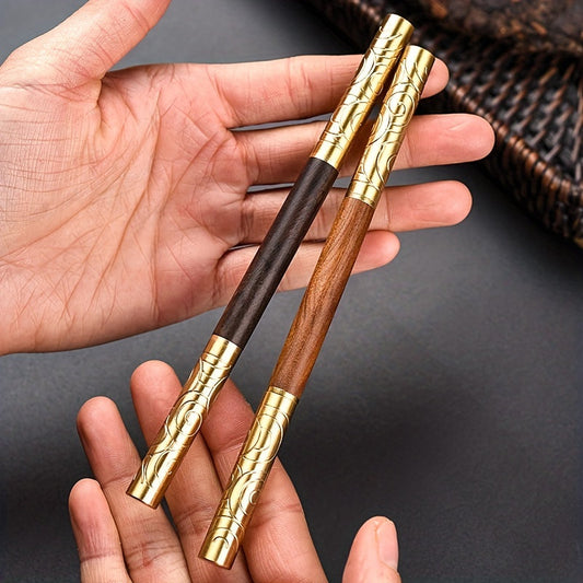 Sandalwood and Rosewood Double-headed Ruyi Tea Knife with Golden Hoop and Warping Tea Knife, Sandalwood Tea Needle