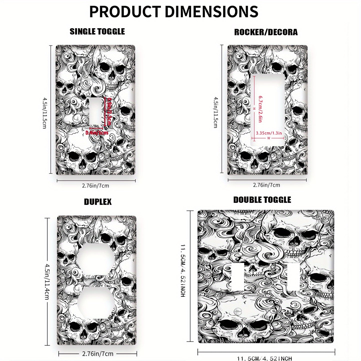 Durable skull design wall plate cover for home or office, easy to clean, no battery needed.