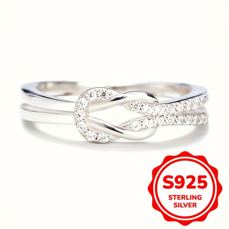 Sterling Silver Ring with Knot Design and Sparkling Zirconia Inlay - Perfect for Evening Parties, Cocktail Parties, Anniversaries, Birthdays, and as a Gift for Her