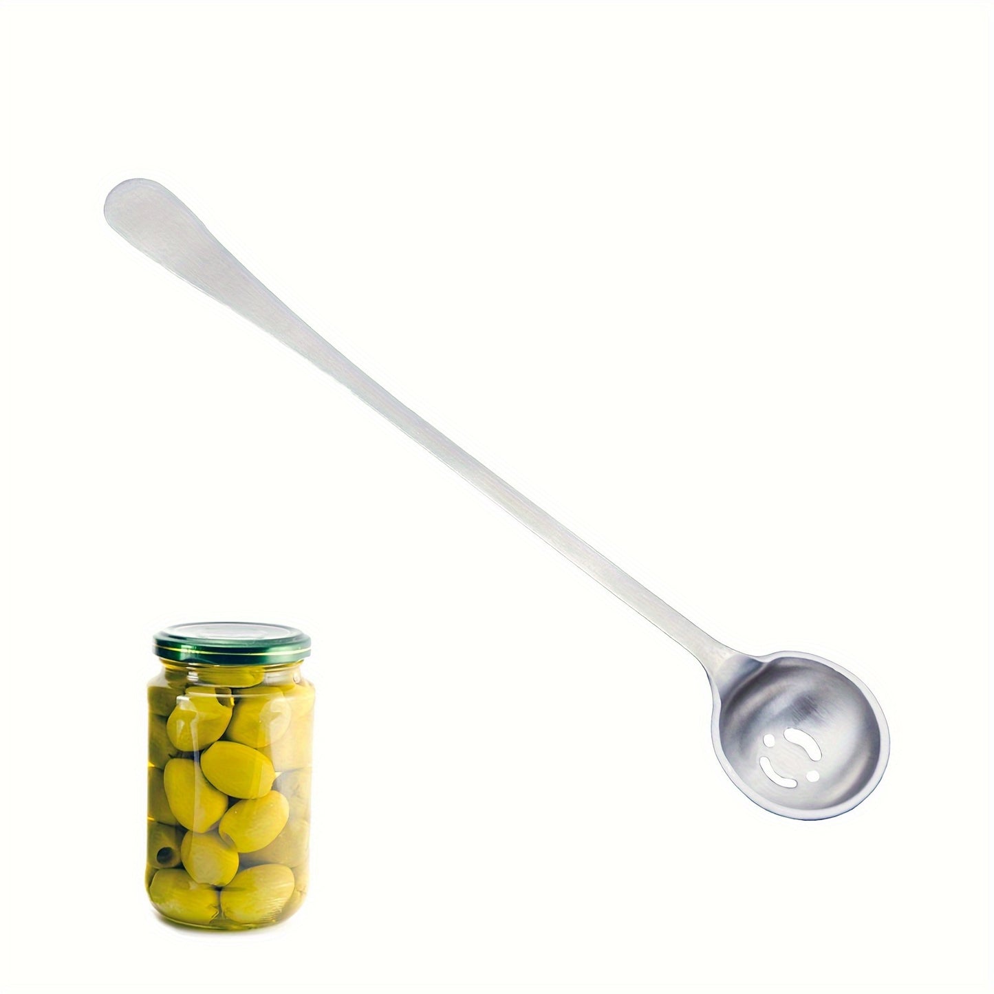 1pc Stainless Steel Olive Spoon with Drain Hole, Long Handle, Slotted Serving, Cherry Spoon, and Olive Strainer, Great for Jar Serving in the Kitchen.