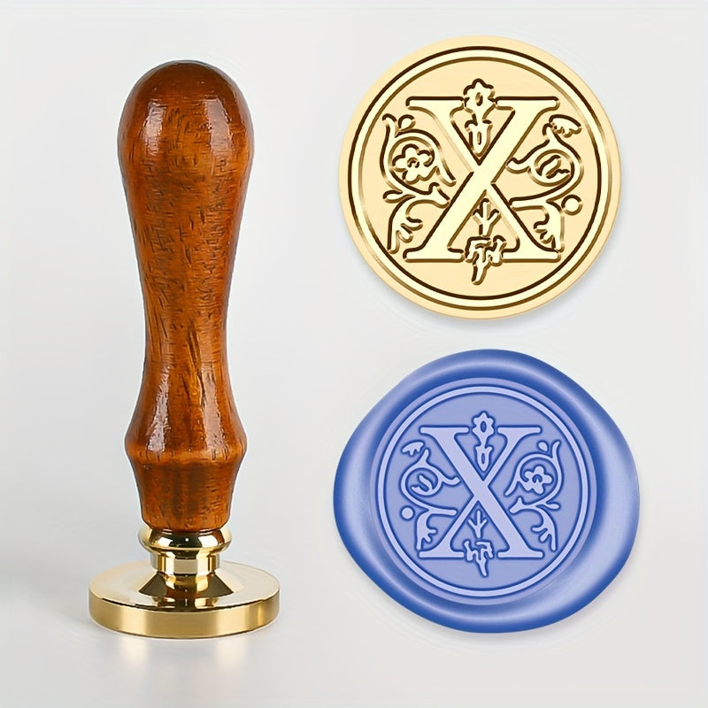 1 set of a 26-letter series Wax Seal Stamp with a Retro Wood Handle and Brass Head for various uses such as Thanksgiving Cards, Envelopes, Gift Wrapping, and Wedding Invitations featuring a