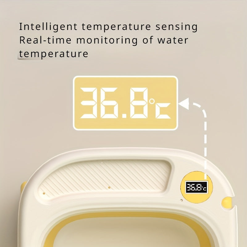 Складная ванночка для детей с датчиком температуры - Изготовлена из безопасного, легкого в очистке пластика для детей до 3 лет - Идеально подходит для сидения или лежания - Необходимый аксессуар для ухода за детьми.