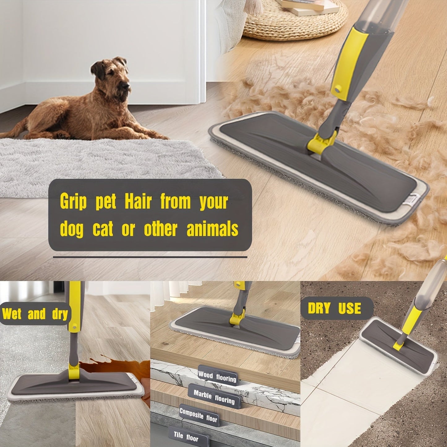 Clean your floors with ease using our Spray Mops. The Microfiber Dust Wood Floor Mop is perfect for removing dirt and grime, while the Wet Spray Mop comes with 1/4 reusable washable pads for convenient cleaning. Ideal for home or commercial use on