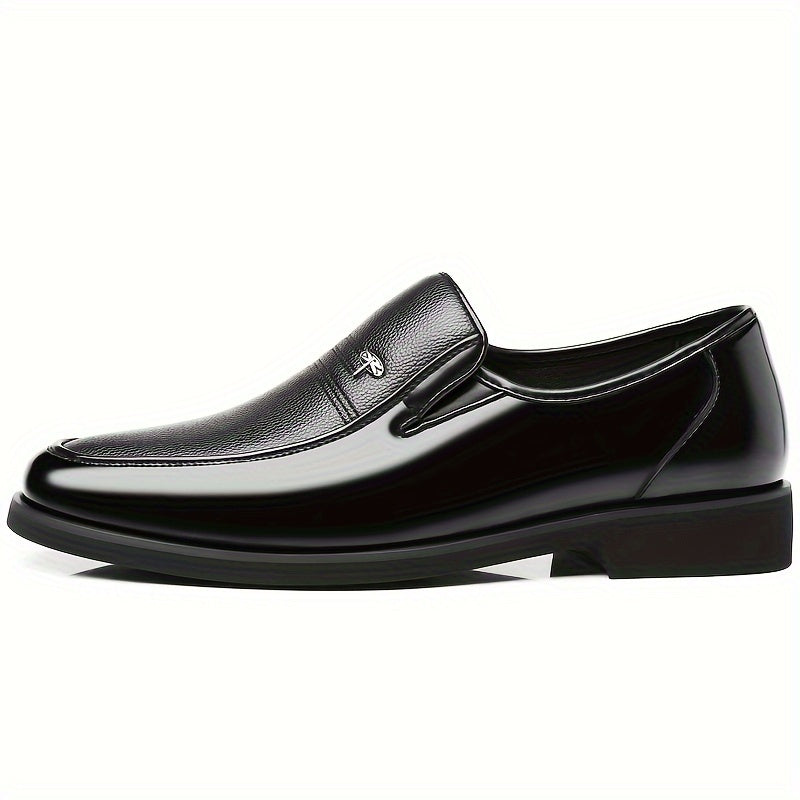 Men's Genuine Leather Loafers in sleek black for business or casual wear. Round toe, rubber sole, smooth leather upper. Perfect for office or outdoor events. Stylish slip-on with durable