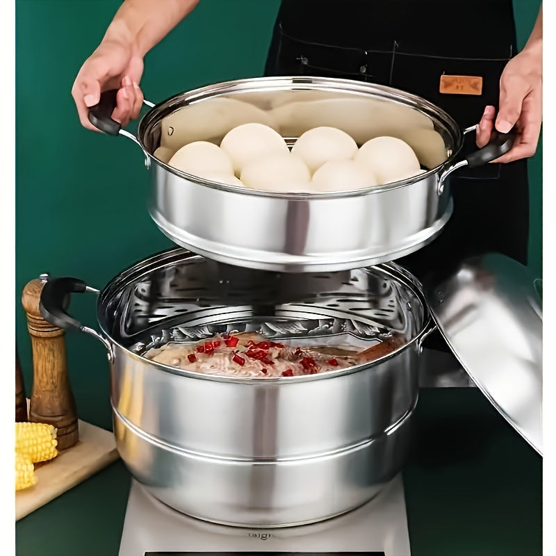 Top Pick: Versatile 3-Layer Stainless Steel Steamer with Lid - Perfect for Cooking Vegetables, Dumplings, Soup, Sauce, and More - Works with Induction Cooktops and Gas Stoves