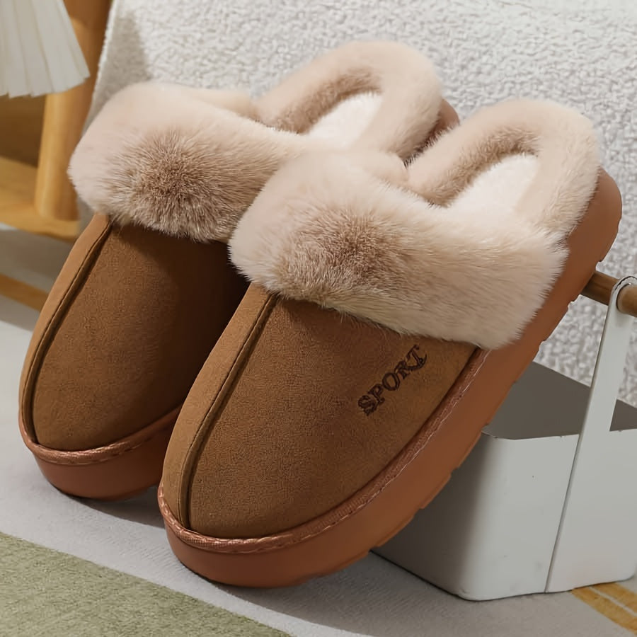 Winter season faux deer velvet slippers with sporty style, hand washable.