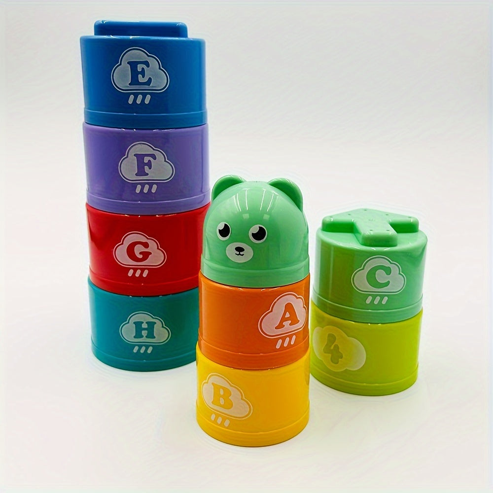 Children's stacking cups in random colors, rainbow tower toys, ring stacking cups for kids, perfect for beach play, festivals, and birthdays.