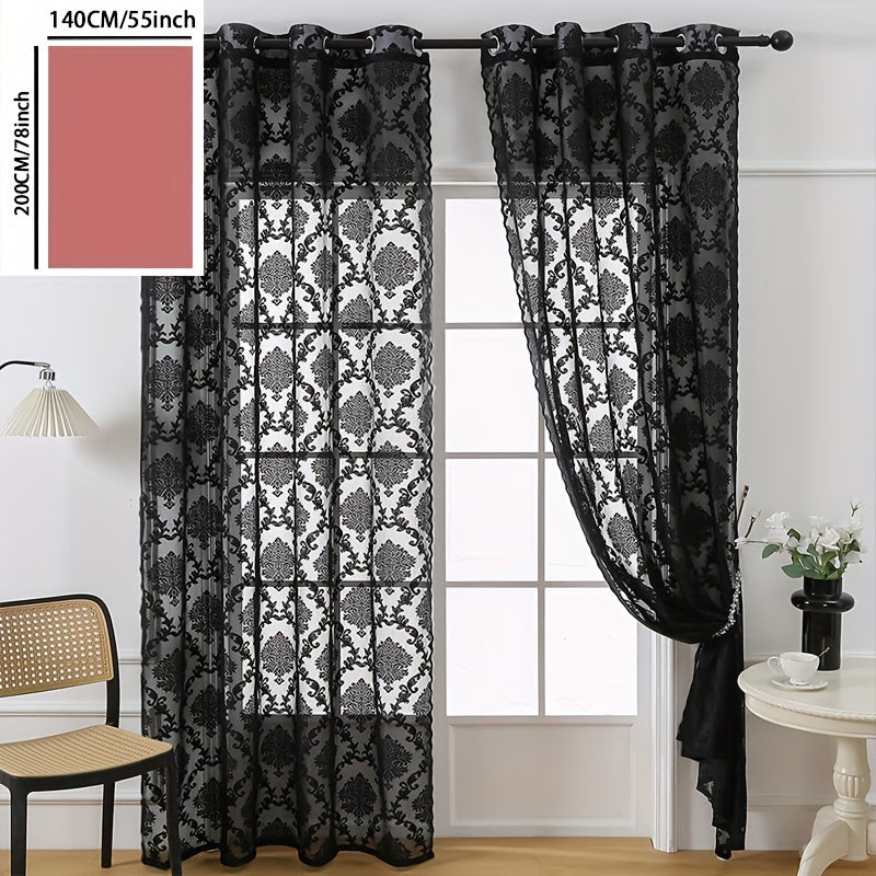 Single Panel Lace Flower Grommet Top Curtains Ideal for Home Decor in Living Room, Bedroom, or Office