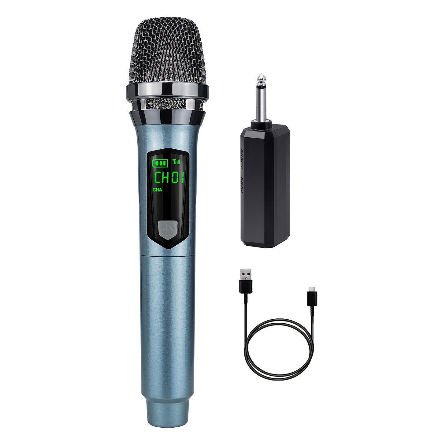 108 Gray 2pcs Dynamic microphones with volume control, clip, kickstand, USB charging, wireless, one-way polar pattern, rechargeable lithium battery by Heikuding.