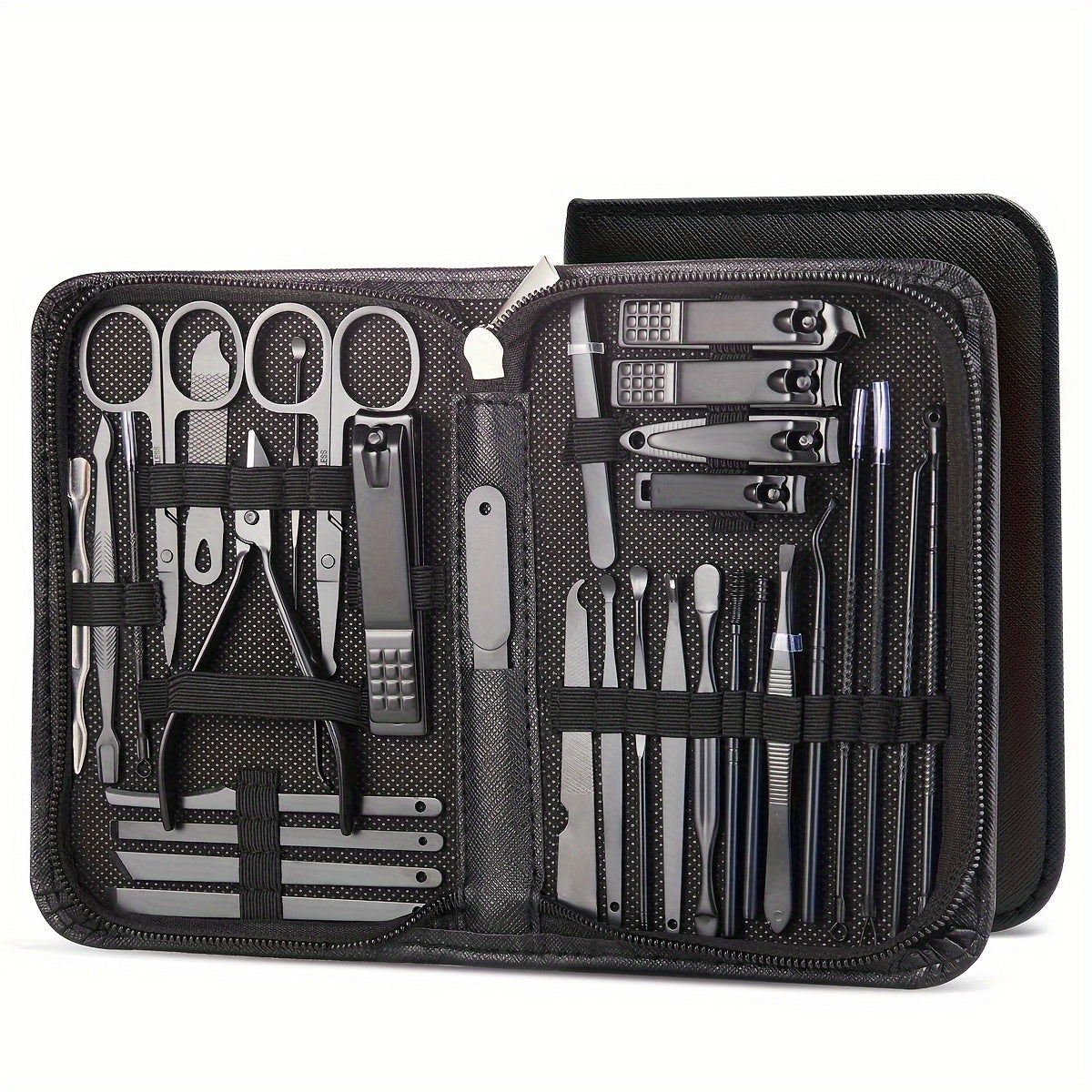 32-piece professional stainless steel manicure trimming kit with nail clippers and tools.