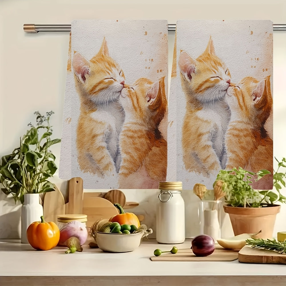 Set of 2 Ultra Soft Kitchen Towels, Inspired by the Gentle Purr of a Kitten Grooming, Highly Absorbent Dish Hand Towels for Holiday Decor, Machine Washable, Size 16x24 inches - Item number 2KYSYS1218532