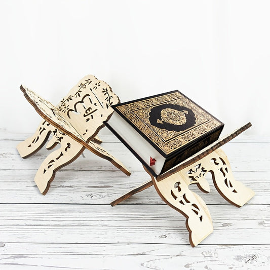 Wooden Bookshelf for Eid Mubarak - A Stand for Islamic Books such as Quran, Bible, and Koran - Perfect for Desktop Reading, Home Decor during Ramadan Kareem, Holy Bible, Bookcase, and Muslim Parties.