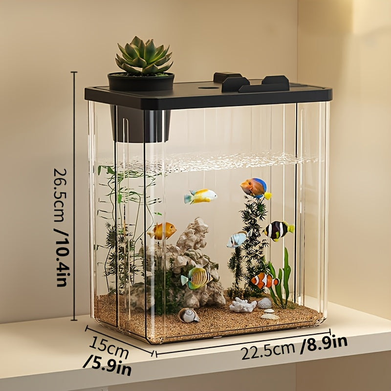 Beginner-friendly desktop aquarium suitable for goldfish and small pets, ideal for office decor, made of ultra-clear acrylic.