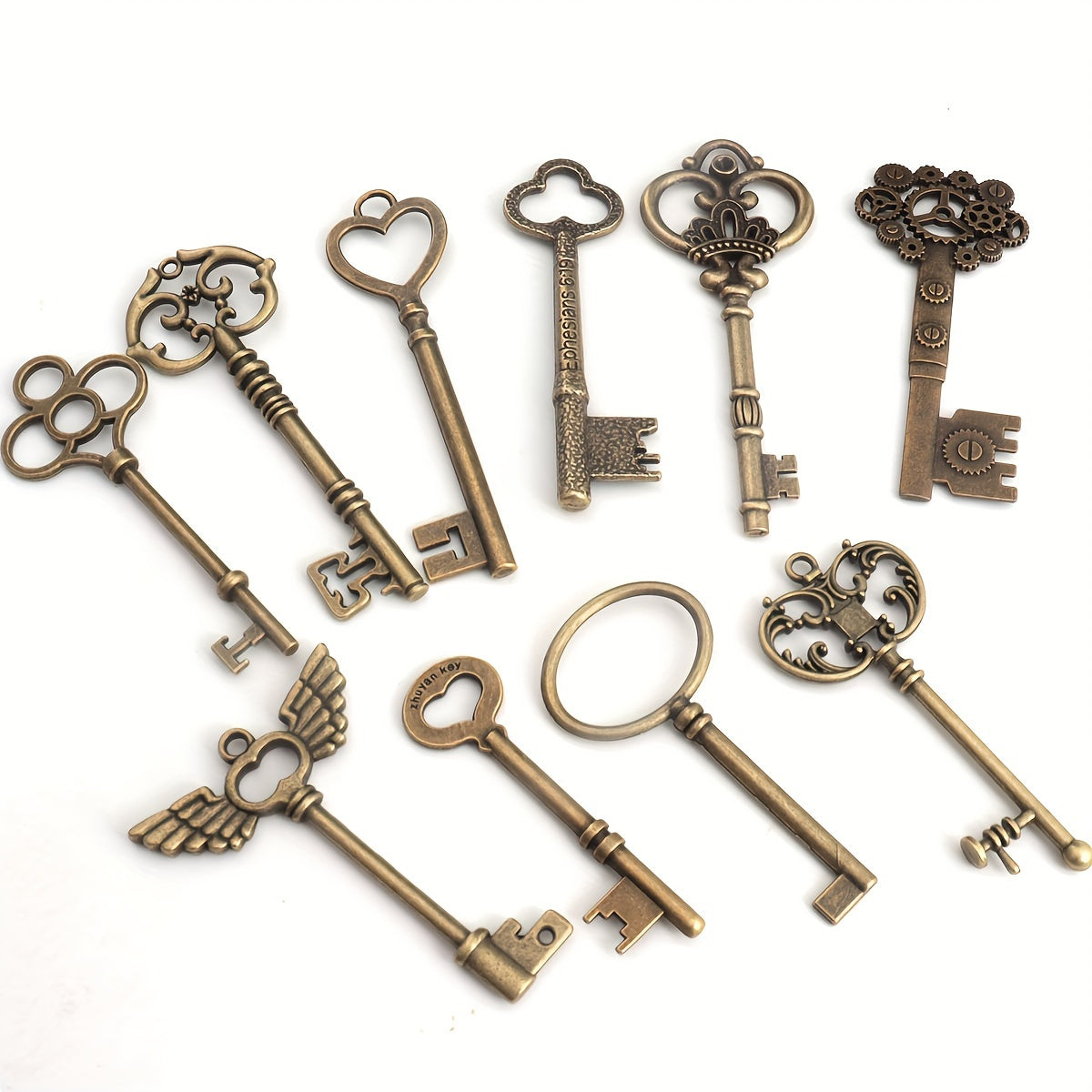 Collection Of 10 Unique Vintage Skull Keychains In Steampunk Style, Available in Antique Bronze or Antique Silver for DIY Jewelry Making