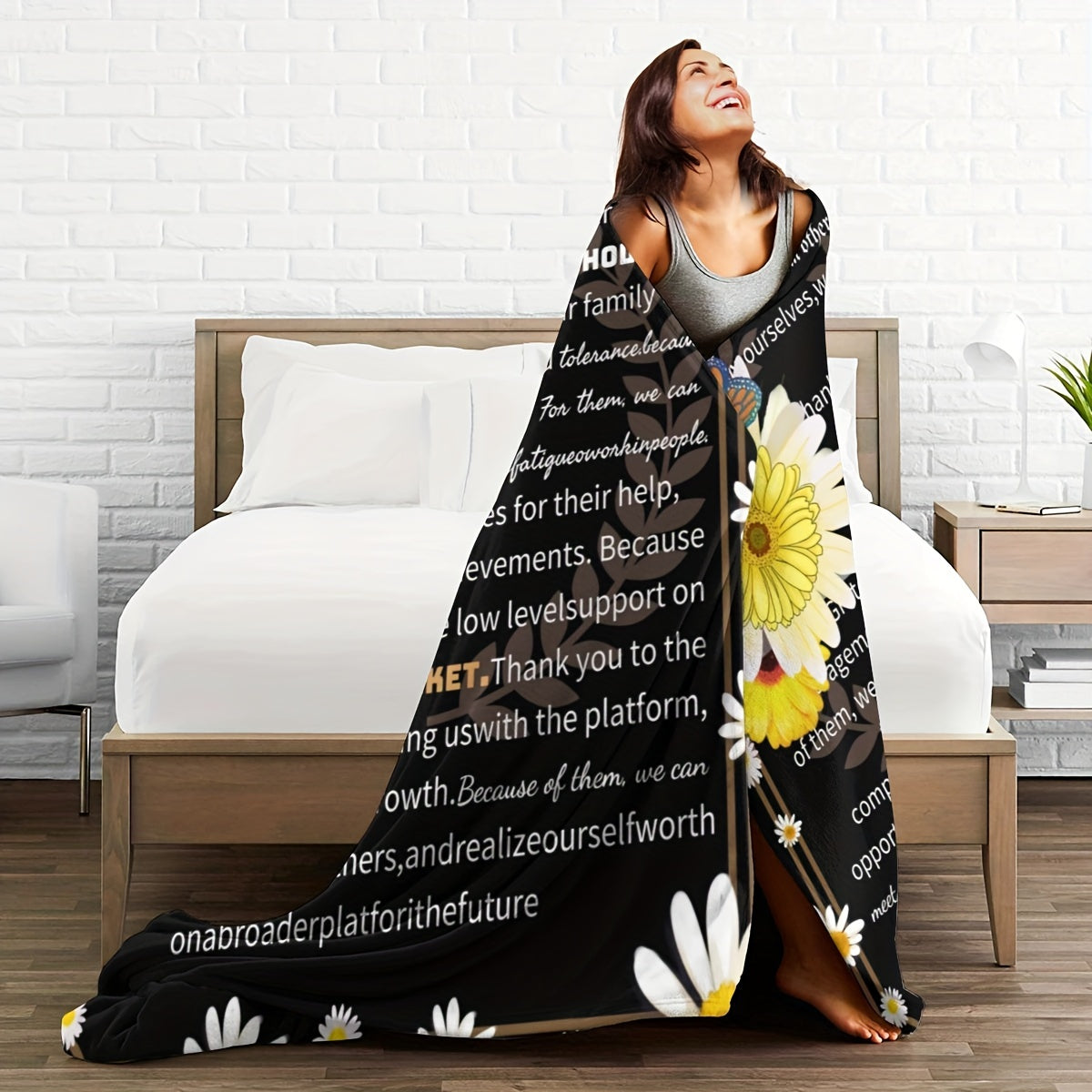 Stylish Knitted Polyester Throw Blanket Featuring Thank You Message for Friends and Colleagues, Perfect Gift for All Seasons, Adorned with Floral and Butterfly Details.