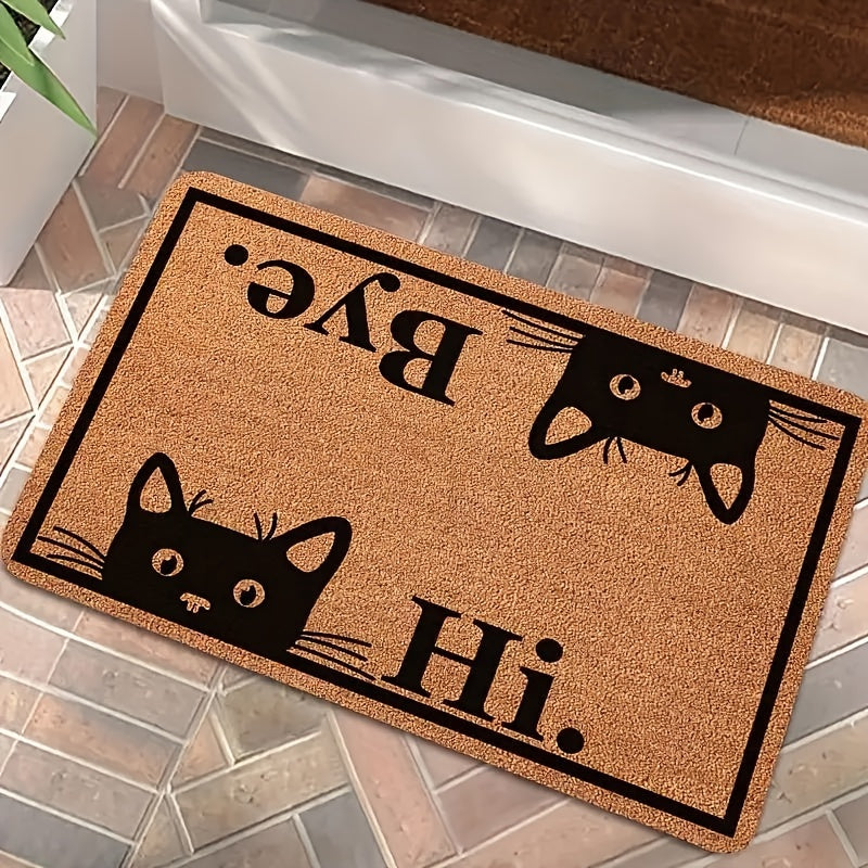 Black Cat Welcome Doormat - Rectangle Polyester Rug with PVC Backing, Stain & Dirt-Resistant, Machine Washable Entrance Mat for Indoor and Outdoor Use, Whisker Wonders Design