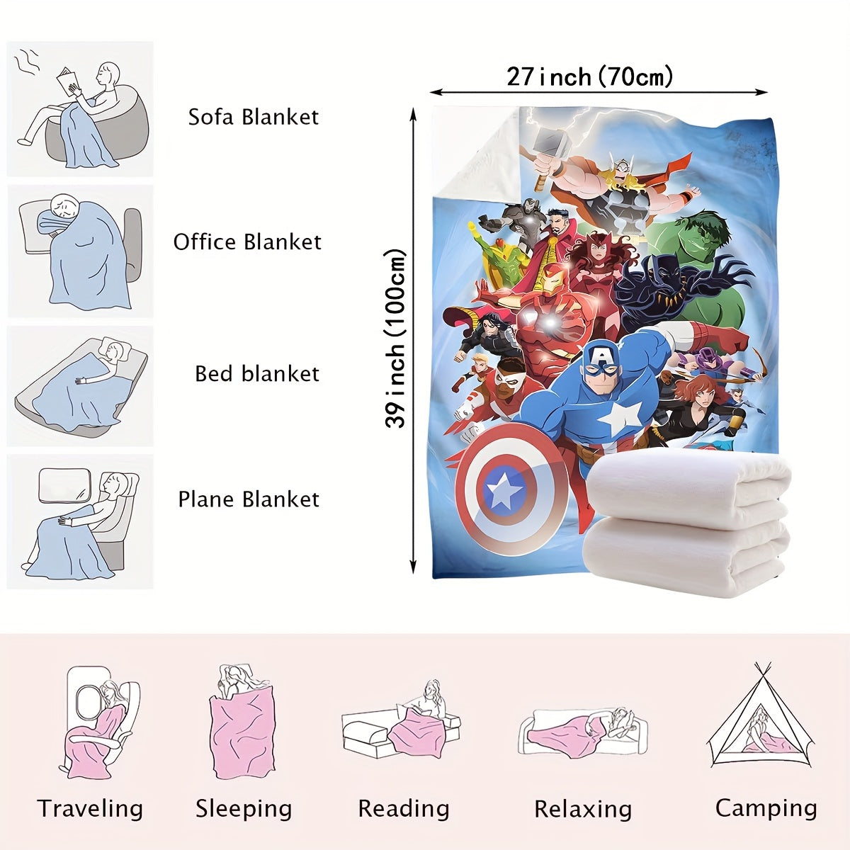 Gather your favorite superheroes and bring light to any room with our dynamic blankets! From Captain America and The Hulk to Thor and Spider-Man, protect your cozy home and enjoy happy times. Our collection features a variety of blankets including