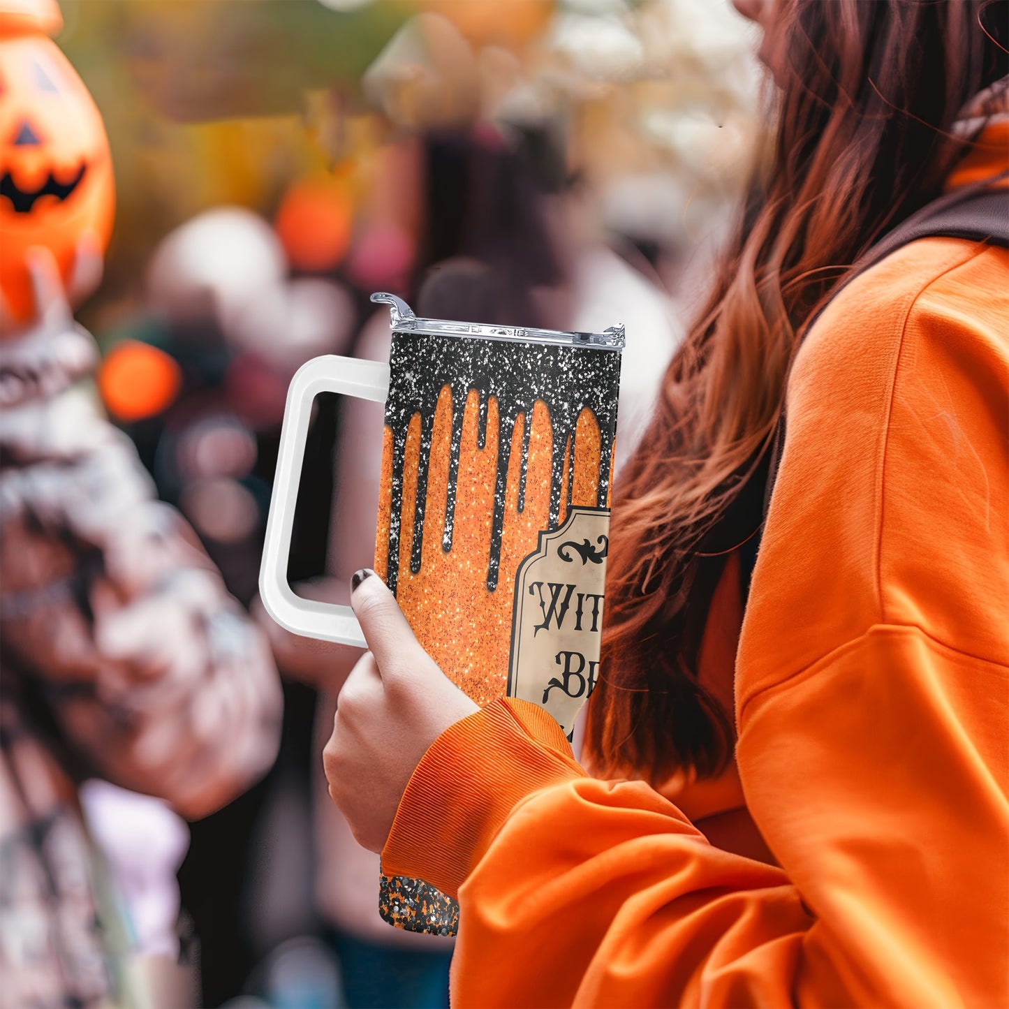 Qo'ltiq va solg'ichli zanglamas po'latdan yasalgan tumbler, Halloween, Rojdestvo, Otalar va Onalar kunlari kabi bayramlarda sovg'a uchun mukammal. Noto'xir, oqmas dizayn, 40oz sig'im.