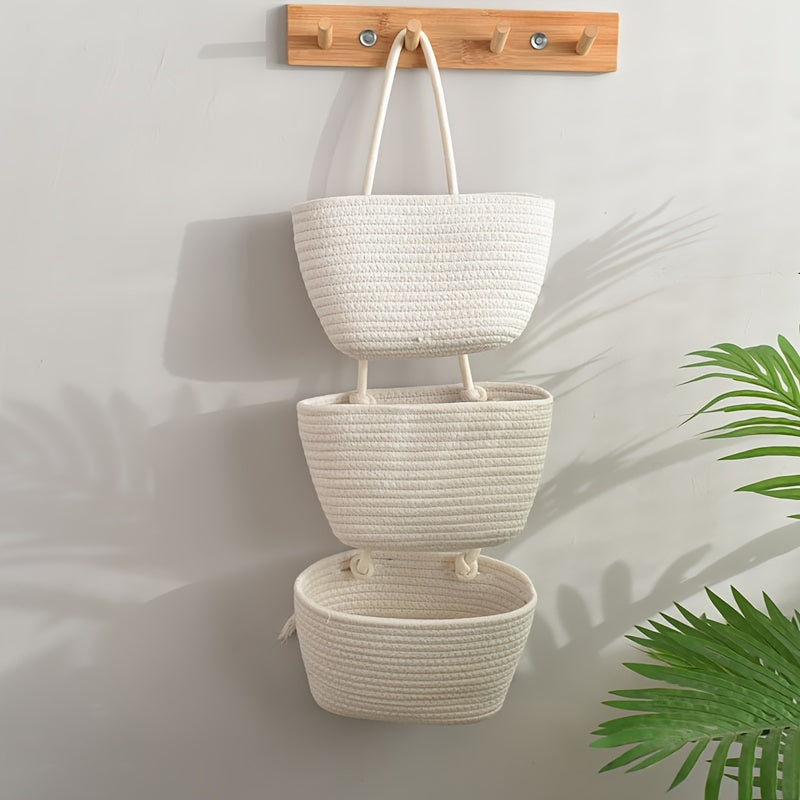 Foldable 3-Layer Wall Hanging Storage Basket for Cosmetics, Toiletries, Underwear, Socks, and More