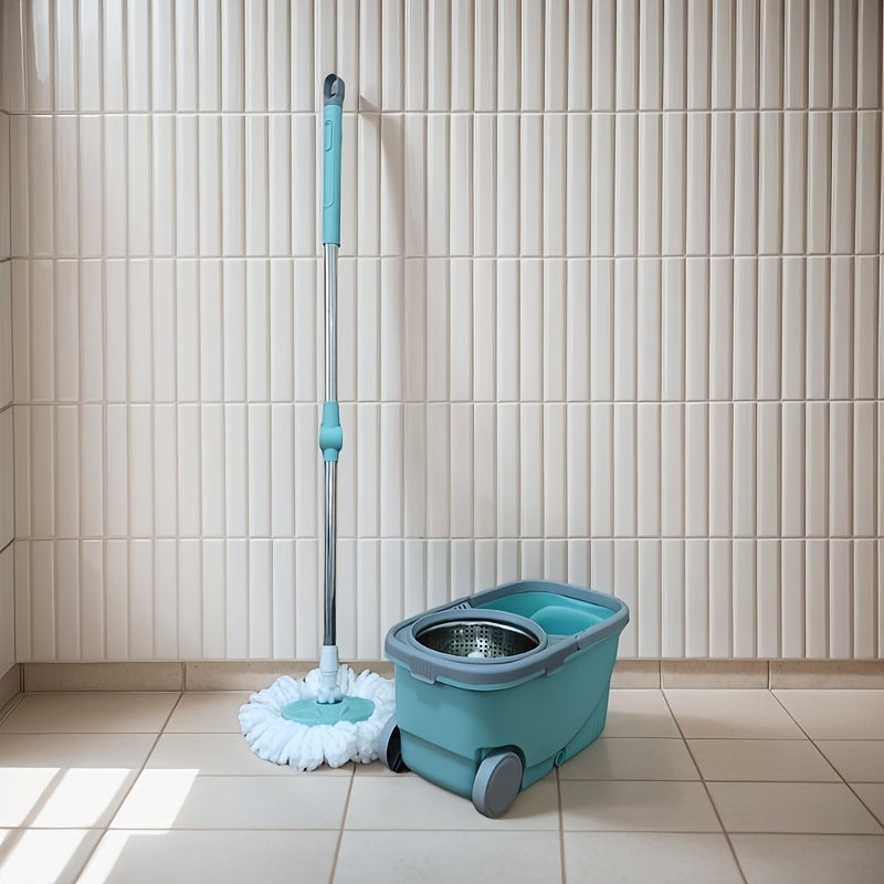 Effortlessly clean your kitchen, bathroom, and living room with the Easy-Wring Spin Mop and Bucket Set. Featuring a stainless steel design and hands-free washing, this set requires no electricity for a convenient cleaning experience.