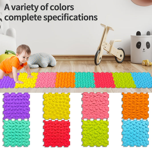 4/8 pieces of silicone sensory mats for youngsters, massage game mat, jigsaw interlocking mats for playroom, textured sensory tiles, orthopedic massage puzzle floor mats, sensory room foot