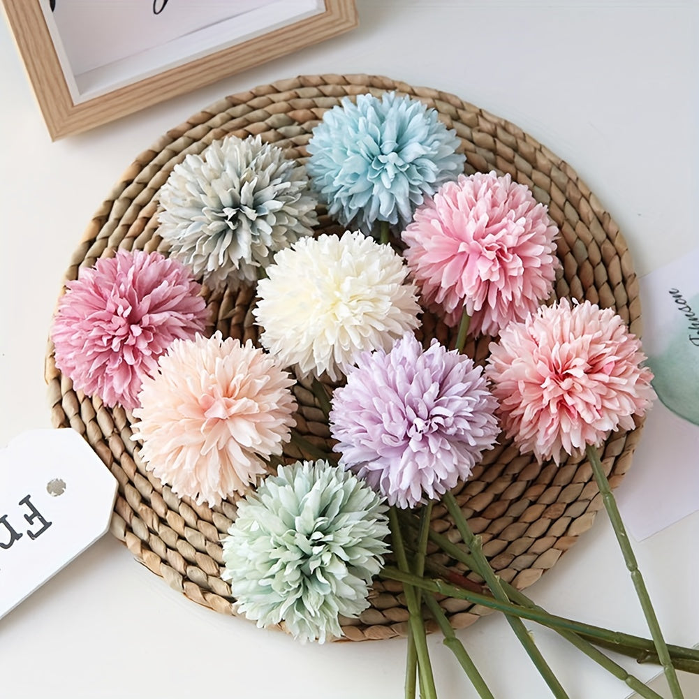 5 Glorious Chrysanthemum Ball Flower Bouquet - Ideal for Home, Office, Parties, and Weddings - Artificial Flowers for Special Occasions