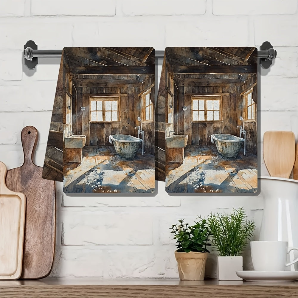 Set of 2 Coastal Charm Kitchen Towels - Made with Ultra Soft, Highly Absorbent Polyester Material - Perfect for Drying Dishes - Machine Washable - Size 40.64x60.96 cm - Features Rustic Saltwater Room Design - Ideal for Holiday Decor - Add a Touch of