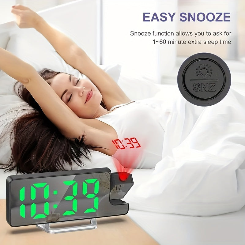 Modern LED Digital Alarm Clock with Projection, Temperature Display, USB Powered, Plastic Rectangle Frame, Flat Crown Shape, ≤36V Operating Voltage