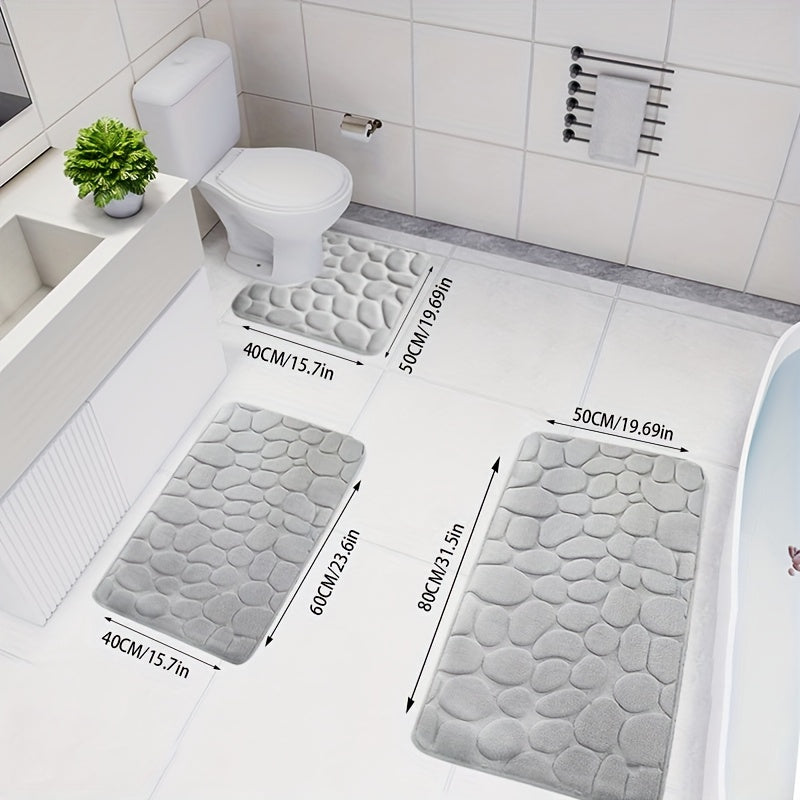 3-piece Christmas bath mat set, with ultra-absorbent, non-slip bathroom rug made of soft, comfortable, premium polyester knit weave for tub, shower, and home decor.