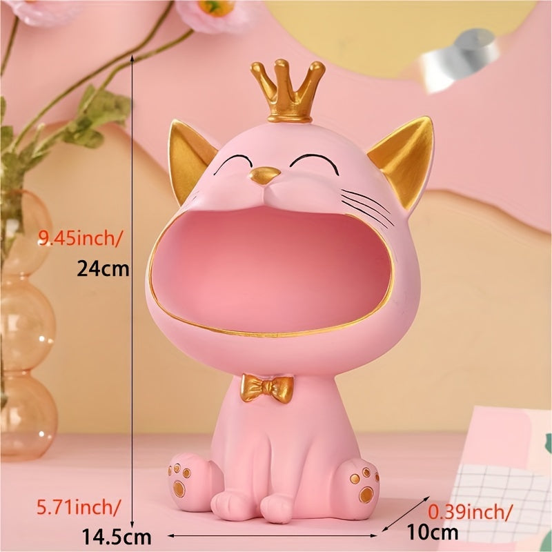 Cute Big Mouth Cat Storage Box Ornament for Wine Cabinet and Entryway Key Storage, Desktop Decoration, Aesthetic Room Decor