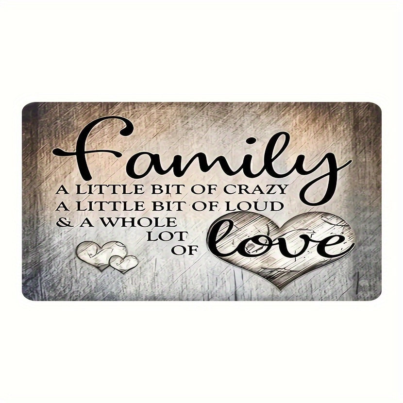 Handmade Polyester Doormat for Home - Non-Slip, Washable and Soft Decorative Mat with Family Quote. Durable Indoor Entrance Rug for Living Room and Kitchen - Featuring Black Wooden Design with Heart Patterns.