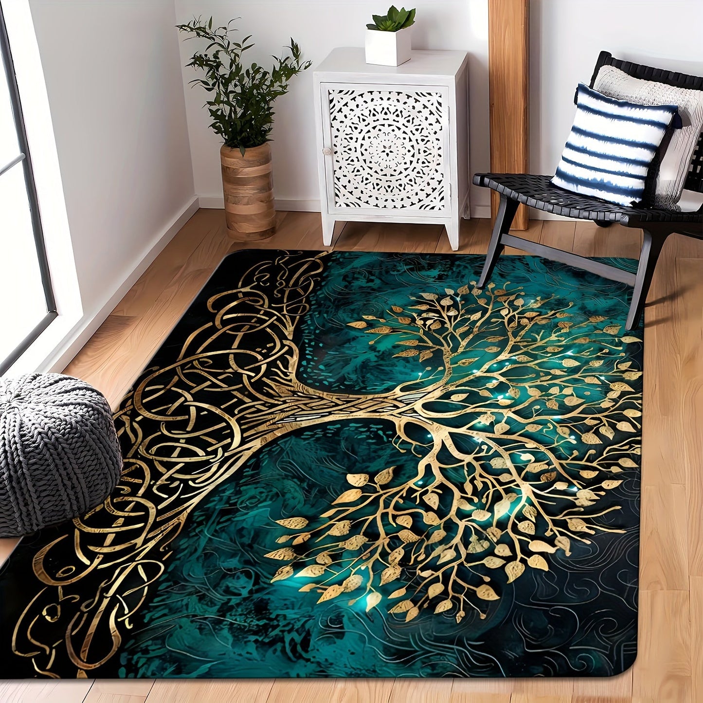 Premium Golden Leaf Tree Rug with Anti-Slip Feature, Easy to Clean, Stain and Dust Resistant, Provides Anti-Fatigue Support. Perfect for any room in the house including living room, bedroom, entryway, kitchen, bathroom. Can be used indoors or outdoors