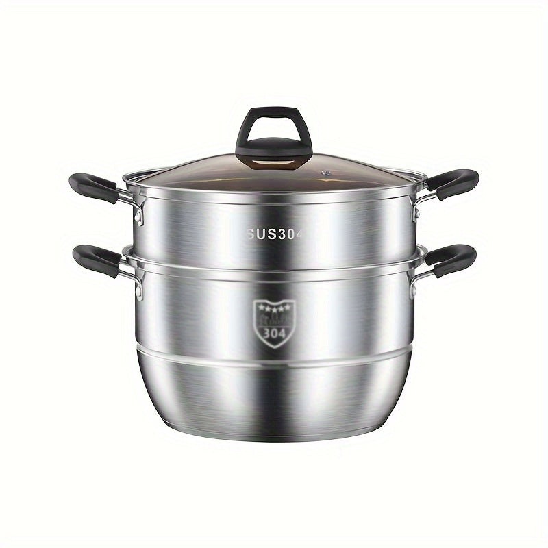 Versatile Stainless Steel Kitchen Set: Features a Stockpot and Steamer with Comfortable Silicone Handles