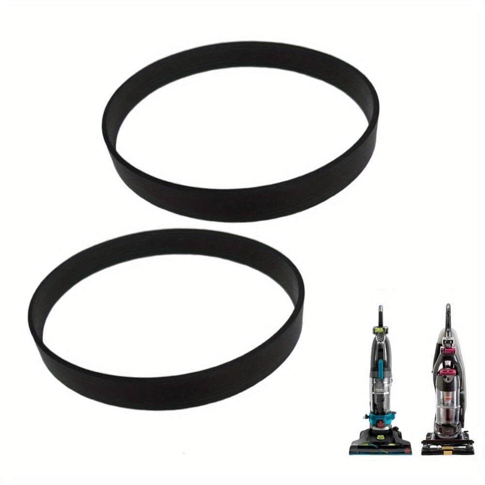 Two pieces of Universal Vacuum Cleaner Belts designed to be compatible with Bissell Models 7, 9, 10, 12, 14, and 16. These high-tensile rubberized drive belts are durable and do not require electricity to function. They are ideal replacement parts for