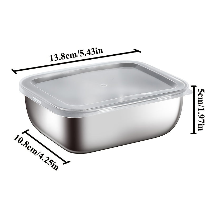 A set of 5 stainless steel food containers with lids, perfect for picnics, meal prep, fridge organization, and kitchen essentials, safe for food contact and does not require electricity.