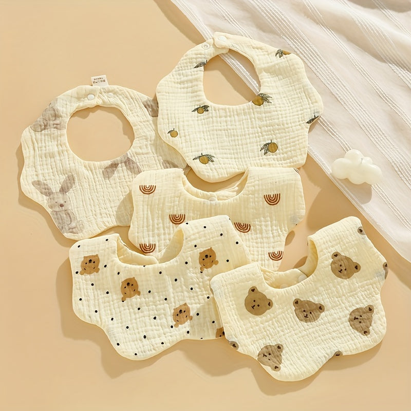 Set of 3 Cotton Muslin Baby Bibs, 6 layers with Petal Design, Snap Closure, Full Coverage, Ideal for Infants and Toddlers Ages 0-3, Not Waterproof