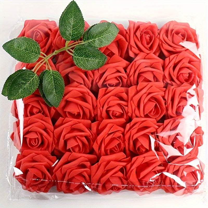 25 artificial roses with 2 green leaves, perfect for weddings, holidays, birthdays, parties, and home decor.