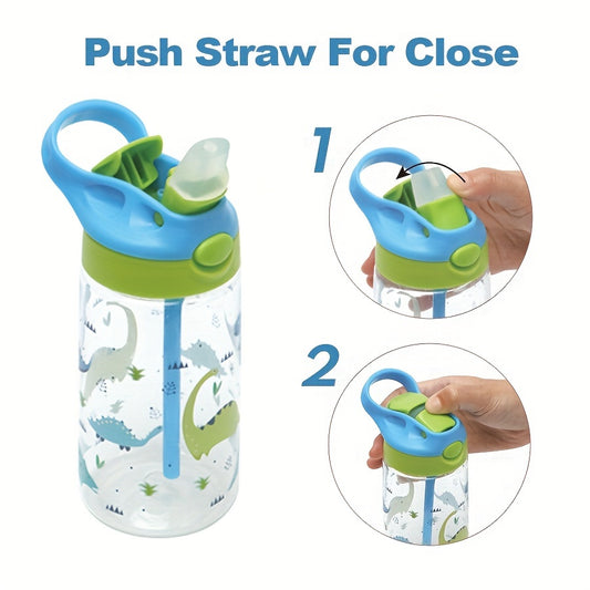 1 BPA-free 500ml sports water bottle with straw, cartoon design, leakproof silicone nozzle, suitable for outdoor activities. Hand wash only.