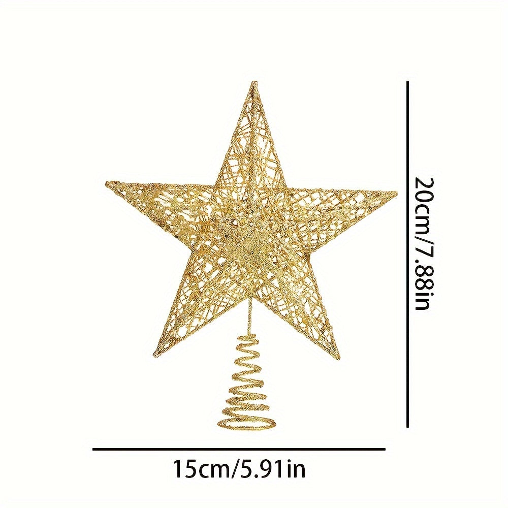 Handcrafted iron glitter star tree topper for Christmas and Thanksgiving, no-battery design for tabletop or tree display. Pack of 1.