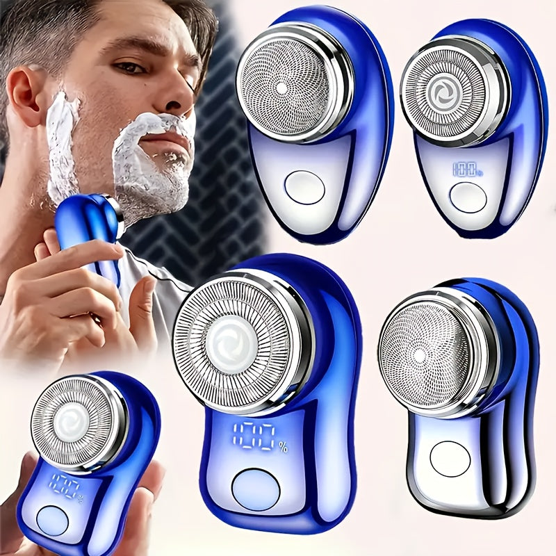 Compact USB rechargeable electric shaver with dual magnetic head for wet and dry shaving, ideal for home, office, and car use, essential for travel.