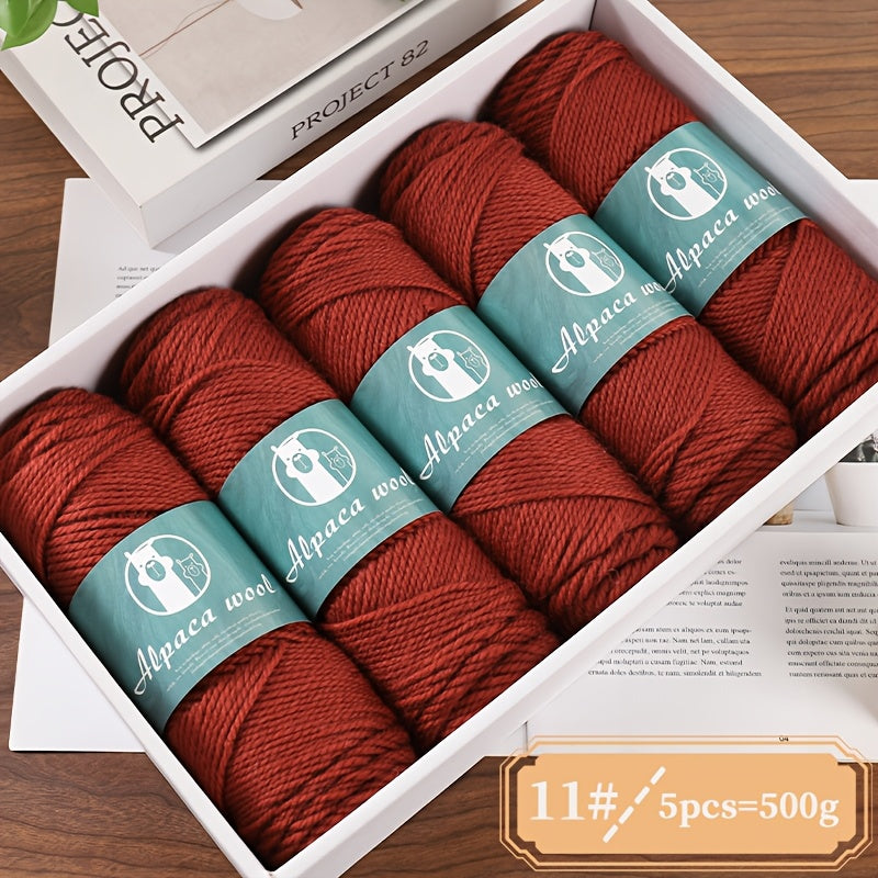 5-Pack Alpaca Wool Yarn, 500g Each, Multicolor Thick-Thin Yarn for Handmade Clothing - Various Styles