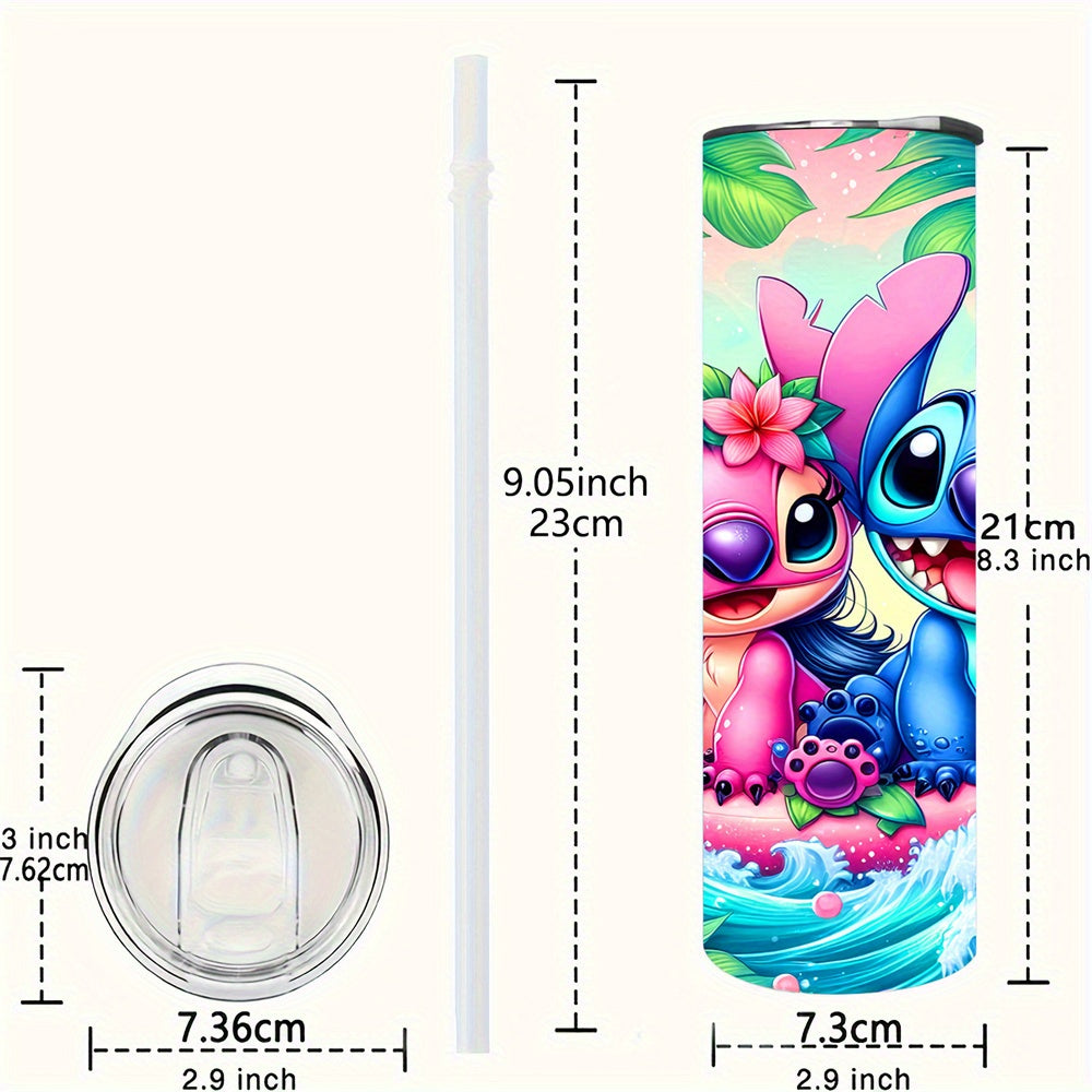 Personalized cartoon character stainless steel tumbler with leak proof lid and straw. BPA free. Hand wash only. Thermal insulation for hot and cold drinks. Great gift for various occasions. Suitable for climbing and sports. 1pc.