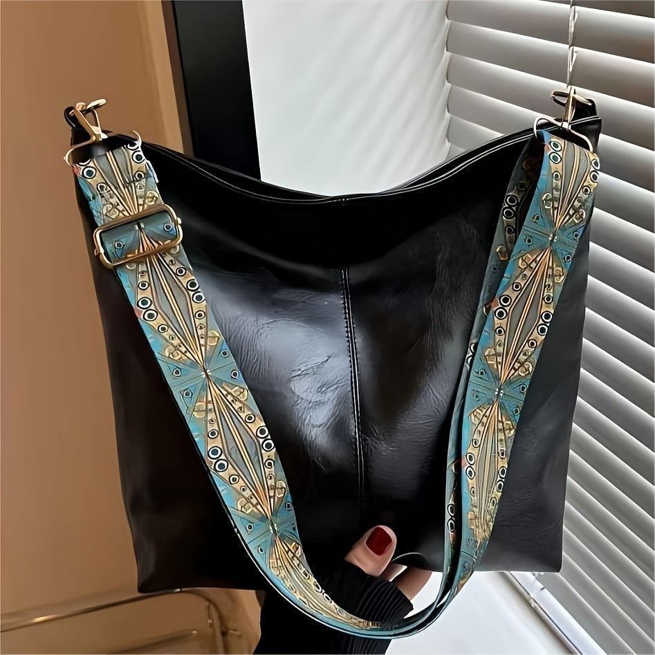 Chic 2024 Summer Fashion Bucket Bag for Elegant Ladies, Dark Brown/Black with Wide Shoulder Strap and Zipper Closure, Polyester Lined