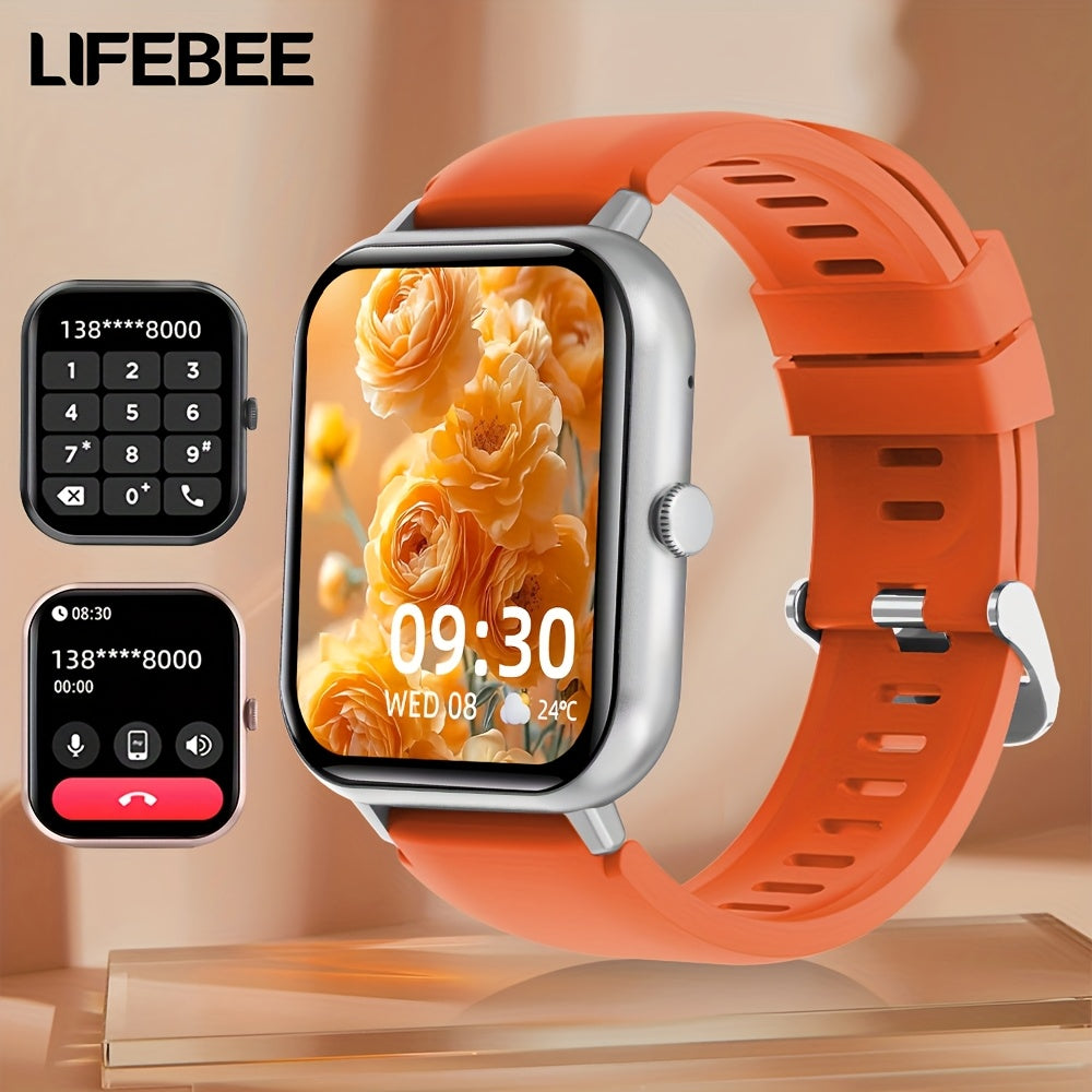 LifeBee Smartwatch: Full screen, call function, 100+ exercise modes, pedometer, calorie tracker, rechargeable, black & pink colors.